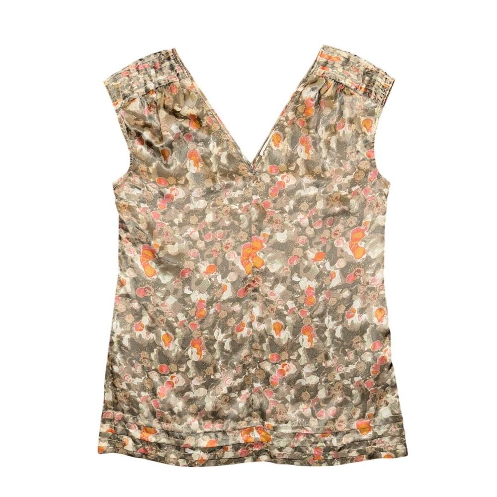 Banana Republic 100% Silk Sleeveless V-Neck Watercolor Brown Pink Size Medium
